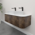 Kiama 1200mm Dark Oak 2 Drawers Curved Wall Hung Fluted Bathroom Vanity