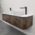 Kiama 1500mm Dark Oak 2 Drawers Curved Wall Hung Fluted Bathroom Vanity
