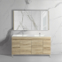 1500mm White Oak MDF Bathroom Vanity 4 Side Drawers 2 Middle Doors Free Standing Cabinet Only